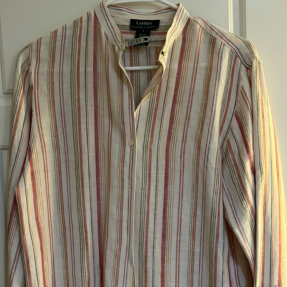 Ralph Lauren 100% Linen Pinstripe Collarless